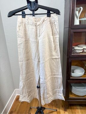 London Jean Marisa Fit Linen Wide Leg Pants Beige Coastal Casual Size 2